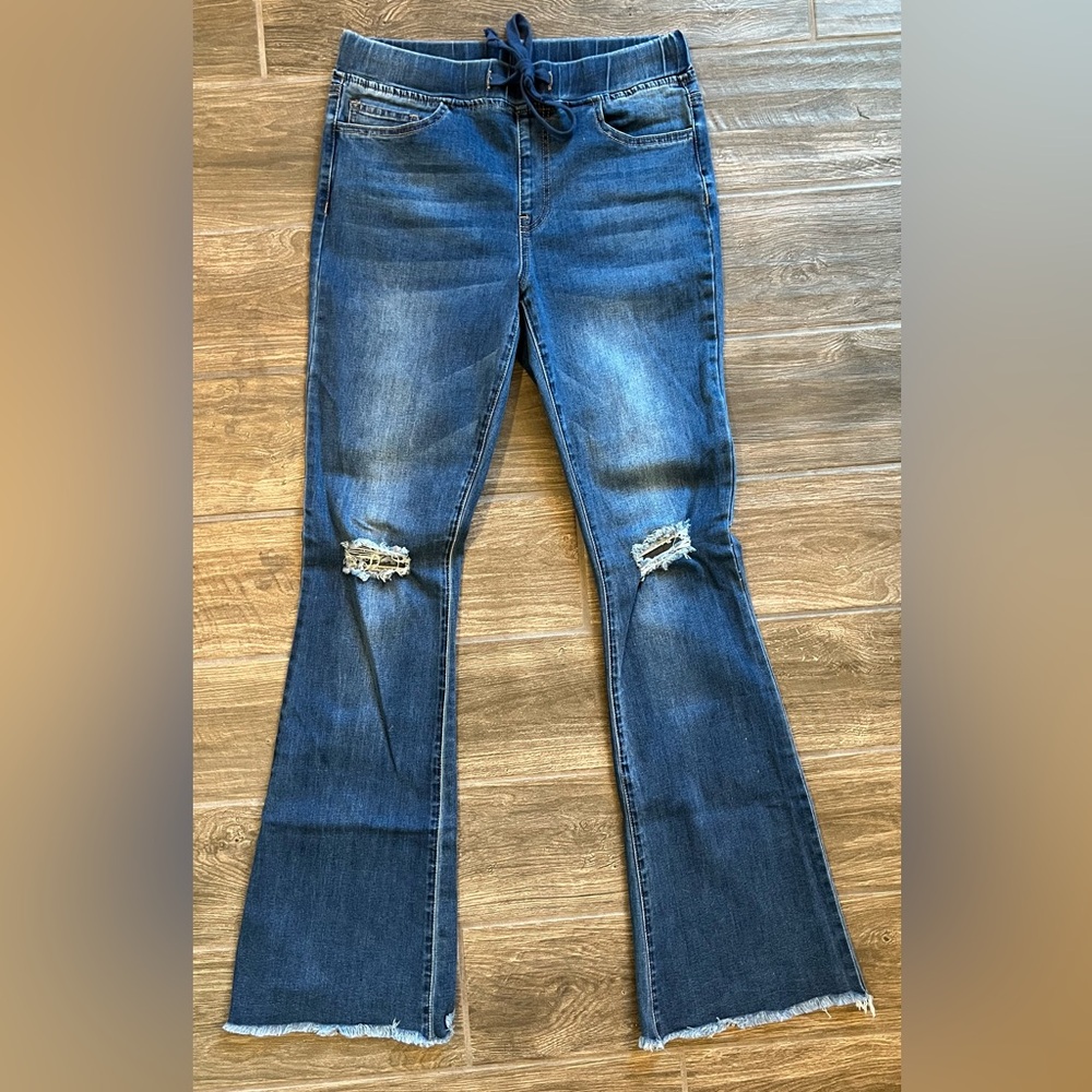 YMI Dark Blue Flare Jeans with Distressed Details